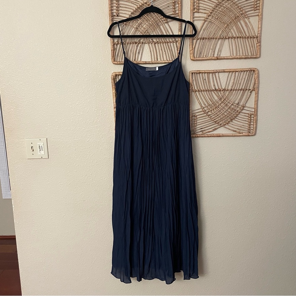 Mint Velvet Maxi Dress Crinkle Pleated Blue Lined Classic Women's Sz XL‎ B39